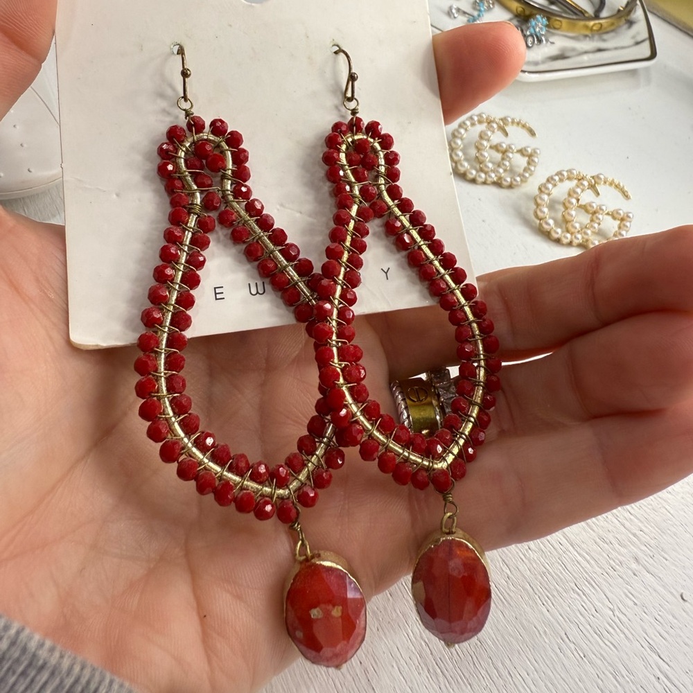 ♥️✨Red/Gold Large Dangle Earrings✨♥️